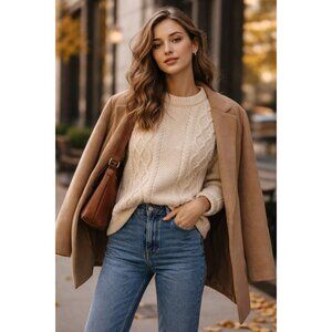 Vintage Style Cream Cable Knit Fisherman Sweater | Chunky Heritage Knit | M/L